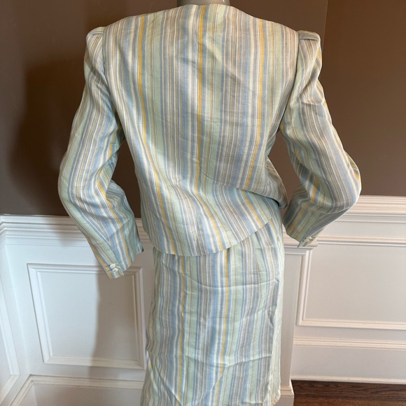 VINTAGE Salvatore Ferragamo 100% Linen Striped Skirt Set Multicolored Sz 10 - Picture 6 of 9